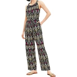 LOFT Ann Taylor Black IKAT Belted Scoop Neck One Piece Jumpsuit NWT S